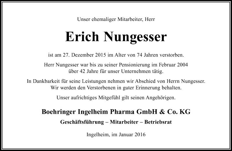  Traueranzeige für Erich Nungesser vom 08.01.2016 aus trauer.rmp.de