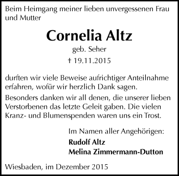 Traueranzeige von Cornelia Altz von  Wiesbaden komplett