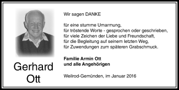 Traueranzeige von Gerhard Ott von  Usinger Anzeiger