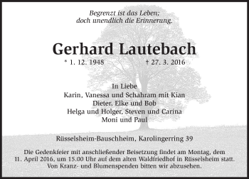 Traueranzeige von Gerhard Lautebach von trauer.echo-online.de