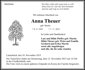 Traueranzeige von Anna Theuer von VRM Trauer