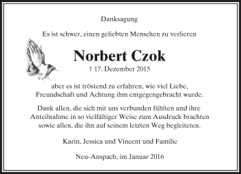 Traueranzeige von Norbert Czok von  Usinger Anzeiger
