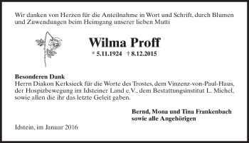 Traueranzeige von Wilma Proff von  Idsteiner Zeitung