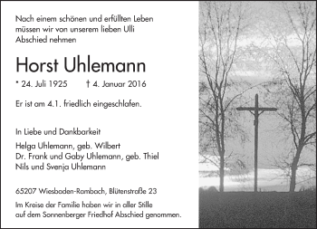 Traueranzeige von Horst Uhlemann von  Wiesbaden komplett