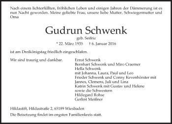 Traueranzeige von Gudrun Schwenk von  Wiesbaden komplett