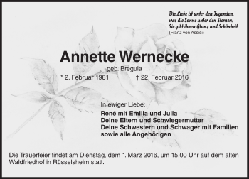 Traueranzeige von Annette Wernecke von trauer.echo-online.de
