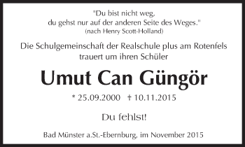 Traueranzeige von Umut Can Güngör von  Allg. Zeitung Bad Kreuznach