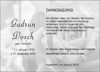 Traueranzeige von Gudrun Dosch von  Allgemeine  Zeitung Ingelheim-Bingen
