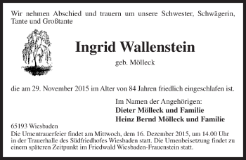 Traueranzeige von Ingrid Wallenstein von  Wiesbaden komplett