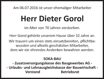 Traueranzeige von Dieter Gorol von Trauerportal Rhein Main Presse
