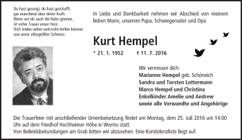Traueranzeige von Kurt Hempel von Trauerportal Rhein Main Presse