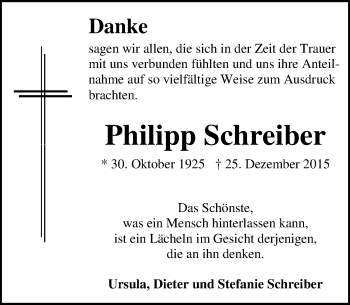 Traueranzeige von Philipp Schreiber von  Allgemeine Zeitung Mainz