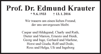 Traueranzeige von Edmund Krauter von  Allgemeine Zeitung Mainz