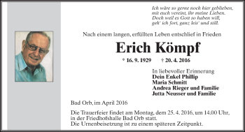 Traueranzeige von Erich Kömpf von  GT am Sonntag