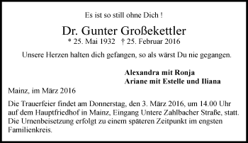 Traueranzeige von Gunter Großekettler von  Allgemeine Zeitung Mainz