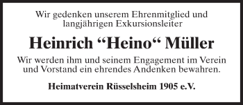 Traueranzeige von Heinrich Müller von trauer.rmp.de