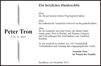 Traueranzeige von Peter Tron von  Mainspitze