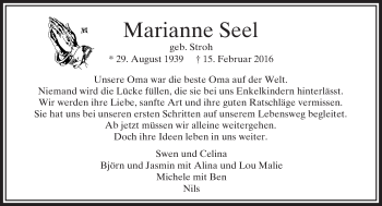 Traueranzeige von Marianne Seel von  Usinger Anzeiger