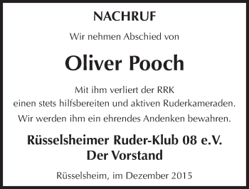 Traueranzeige von Oliver Pooch von  Mainspitze