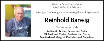 Traueranzeige von Reinhold Barwig von  Kreisanzeiger