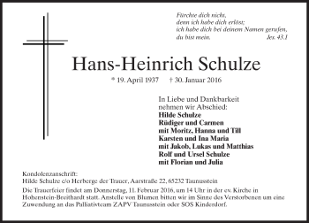 Traueranzeige von Hans-Heinrich Schulze von  Wiesbaden komplett