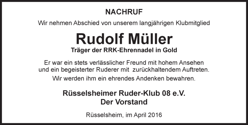  Traueranzeige für Rudolf Müller vom 13.04.2016 aus trauer.rmp.de