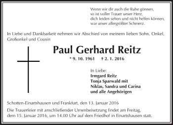 Traueranzeige von Paul Gerhard Reitz von  Kreisanzeiger