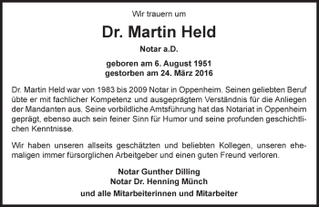Traueranzeige von Martin Held von trauer.rmp.de