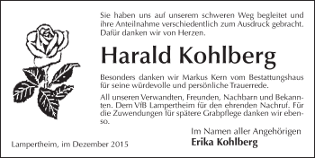 Traueranzeige von Harald Kohlberg von  Bürstädter Zeitung