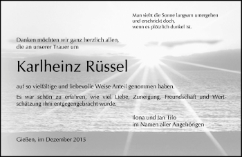 Traueranzeige von Karlheinz Rüssel von  Gießener Anzeiger