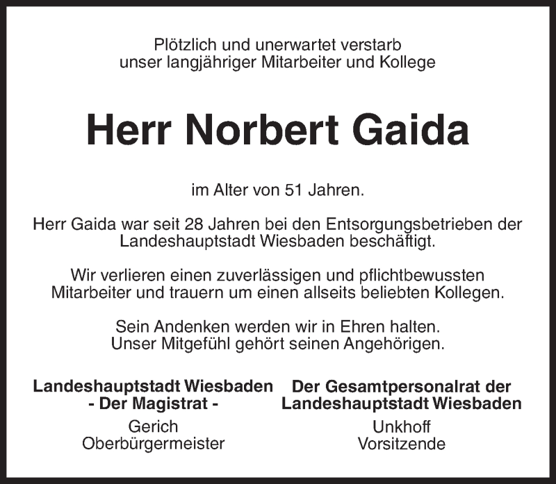  Traueranzeige für Norbert Gaida vom 09.01.2016 aus trauer.rmp.de