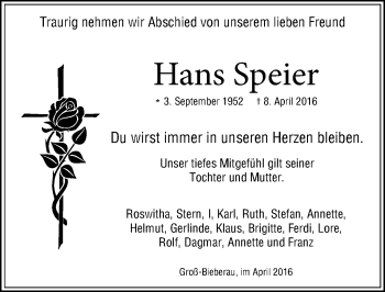 Traueranzeige von Hans Speier von trauer.echo-online.de