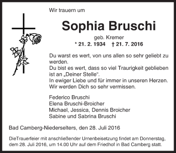 Traueranzeige von Sophia Bruschi von  Camberger Anzeiger