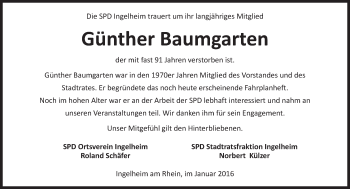 Traueranzeige von Günther Baumgarten von trauer.rmp.de
