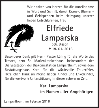 Traueranzeige von Elfriede Lamparska von  Bürstädter Zeitung