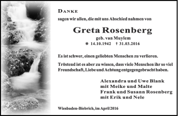 Traueranzeige von Greta Rosenberg von  Wiesbaden komplett