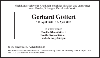 Traueranzeige von Gerhard Göttert von  Wiesbaden komplett