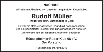 Traueranzeige von Rudolf Müller von trauer.rmp.de