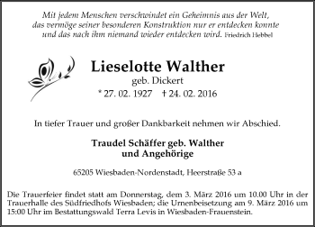 Traueranzeige von Lieselotte Walther von  Wiesbaden komplett