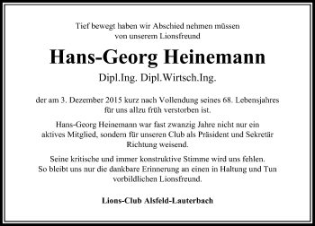 Traueranzeige von Hans-Georg Heinemann von  OK Oberhessen Kurier