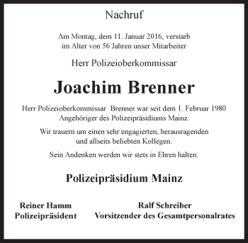 Traueranzeige von Joachim Brenner von trauer.rmp.de