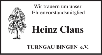Traueranzeige von Heinz Claus von trauer.rmp.de
