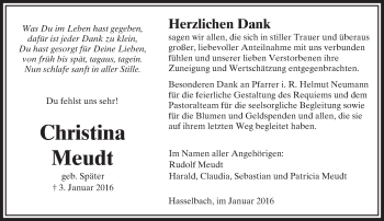 Traueranzeige von Christina Meudt von  Camberger Anzeiger