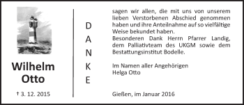 Traueranzeige von Wilhelm Otto von  Gießener Anzeiger