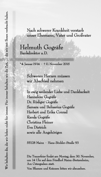 Traueranzeige von Helmuth Gogräfe von  Allgemeine Zeitung Mainz