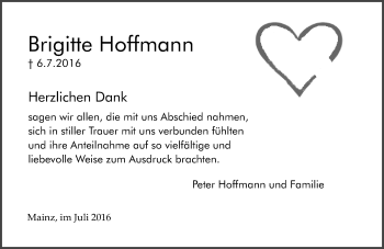 Traueranzeige von Brigitte Hoffmann von Trauerportal Rhein Main Presse