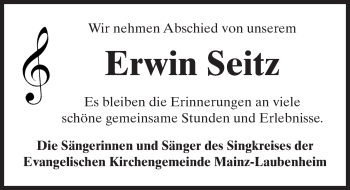 Traueranzeige von Erwin Seitz von  Allgemeine Zeitung Mainz