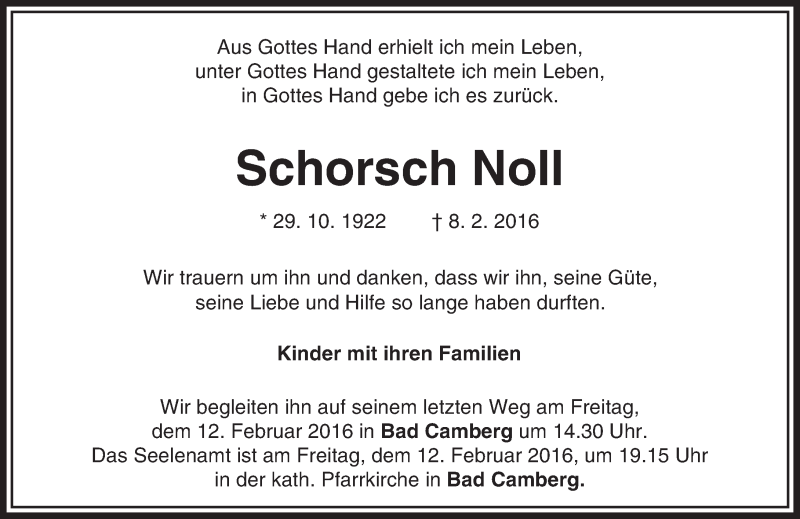  Traueranzeige für Schorsch Noll vom 11.02.2016 aus  Camberger Anzeiger