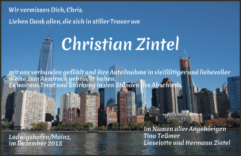 Traueranzeige von Christian Zintel von  Allgemeine Zeitung Mainz