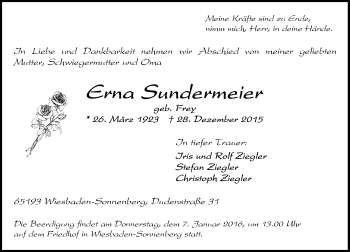 Traueranzeige von Erna Sundermeier von  Wiesbaden komplett